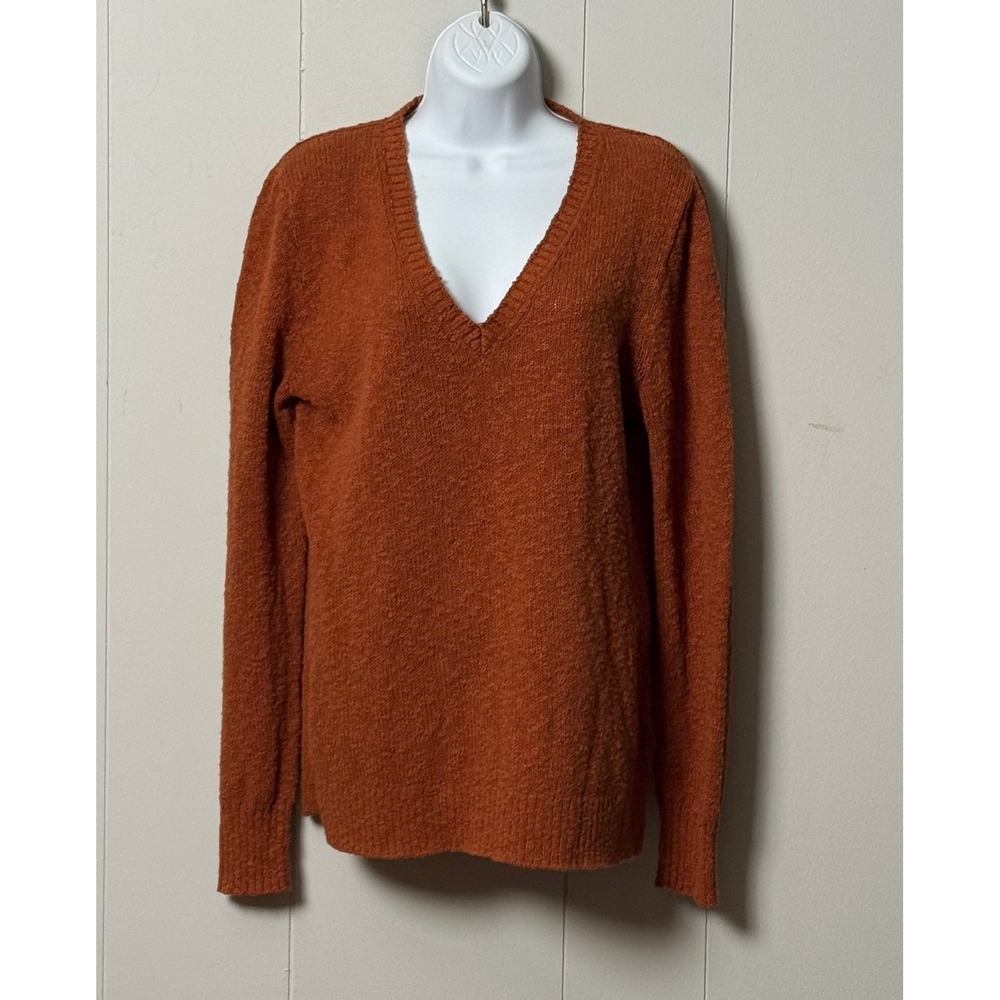 J.Crew Women's V-Neck Boucle Cotton Blend Sweater Rust Orange Size M